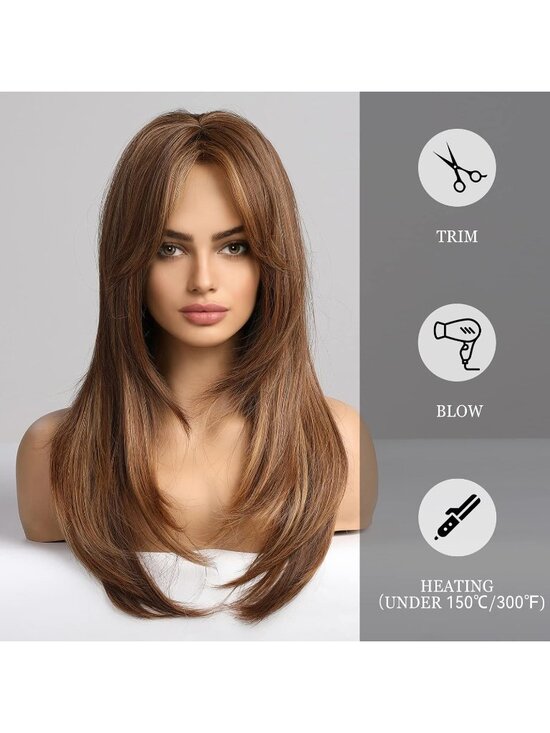 Women Brown mixed Heat Resistant Long Curly Shoulder Length Synthetic Wigs